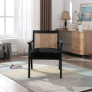 Accent Rattan Chair, Faux Fur Upholstered Living Room Chairs with Cane Back, Retro Mid Century Modern Cane Chair Armchair for Reception Reading Indoor Outdoor, Black by CozyNest Decor