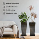 KOL 25'' & 28'' Tall Glazed Planter with Saucer, Set of 2, Galvanized Steel Planter Metal Pots for Indoor & Outdoor Use, Decorative Flower Plant Pots with Drainage Hole for Porch, Patio, Deck - Black by CozyNest Decor