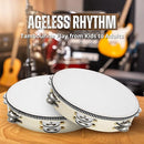 Flexzion Wood Handheld Tambourine for Kids (2 Pack) 8 Inch Double Row 12 Pair Jingles, Hand Held Percussion Drum Moon Musical Instrument with Metal Bell by TinyTreasures Baby Boutique