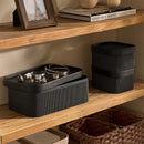 LA JOLIE MUSE Fluted Cardboard Storage Baskets with Leather-Like Lids, Paper Boxes Decorative Tray, Modern Basket Organizer Bins for Jewelry Shelve Bathroom Bedroom Organizing,Black, Set of 3 by TinyTreasures Baby Boutique
