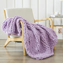 WESHIONGOO Chunky Knit Blanket Throw 40"*40" Knitted Throw Blankets for Couch Bed Fluffy Soft Blanket with Jumbo Chenille Yarn Thick 100% Handmade(Lilca)