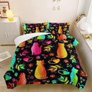 Kawaii Cat Animal Comforter 3Pcs Full Lovely Pet Cat Bedding Set for Kid Teen Girl Boy Adult Room Decor Cartoon Kitten Paw Heart Bamboo Leaf Pattern Quilt with 1 Comforter and 2 Pillowcases by CozyNest Decor