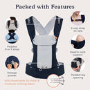 Beco Gemini Baby Carrier from Newborn to Toddler - Certified Ergonomic Newborn Baby Carrier for Infants and Children of 7-35 lbs - M Shape, Adjustable Seat, Breathable 3D Mesh (Cool Navy) by TinyTreasures Baby Boutique