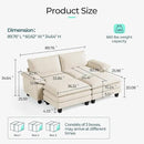 LINSY HOME Sectional Sleeper Sofa - 90'' Modular Cloud Couch Oversized Corduroy Sofa Bed with Movable Ottoman Soft Modern Comfy Couch Set for Living Room Apartment Office, Beige by CozyNest Decor