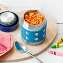 LunchBots Thermal 8 oz Triple Insulated Thermos - Hot 6 Hours or Cold 12 Hours - Leak Proof Thermos Soup Jar - All Stainless Interior - Navy Lid - Aqua Dots by TinyTreasures Baby Boutique
