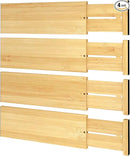 BAMEOS 4 PCS Bamboo Drawer Divider Adjustable Drawer Dividers Kitchen Drawer Organization Utensil Organizers for Kitchen Dresser Bathroom Bedroom and Office by CozyNest Decor