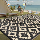 Outdoor Plastic Straw Rug, Waterproof Mat, Washable Large Floor Mat and Rug for Outdoors, RV, Beach, Patio, Camping, Backyard, Deck, Picnic, Indoor Outside (8x10ft,Geometry/Black&Beige) by GreenHaven Gardens