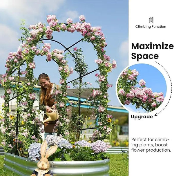 KING BIRD Raised Garden Bed with Arched Trellis Galvanized Planter Garden Box Outdoor for Gardening, Climbing Vegetables, Flowers 5.9x2.95x0.98 Ft, Silver, photo 2 of 8