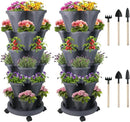 Vertical Planter 6 Tier Stackable Planters Garden Planters Strawberry Herb Flower and Vegetable Planter Indoor Outdoor Gardening Pots with Removable Wheels and Tools by CozyNest Decor