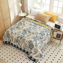 Snycler Boho Throw Blanket for Bed - 100% Cotton Ultra Soft Rustic Quilt - White Blue Floral Printed Farmhouse Decor Bed Blankets, 60"×80" All Season Rustic Throw for Sofa Couch Chair by CozyNest Decor