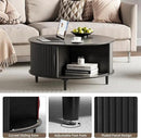 Round Coffee Table with Storage,Mid Century Modern Dining Table with Sliding Cabinet Door for Living Room,Home Small Space,31.5" Small Center Table,Black by CozyNest Decor