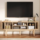 LINSY HOME TV Stand for 65" TV, Mid-Century Modern 58" Entertainment Center with Sliding Tambour Door and Storage Cabinet, Cruved TV Media Console Table for Living Room, Bedroom, Oak by CozyNest Decor