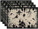 Halloween Placemats 12x18 Inch Set of 4 Black White Witch Castle Ghost Place Mats Spooky Haunted House Bats Tree Crow Table Mat for Party Kitchen Dining Outdoor Indoor Decor by CozyNest Decor