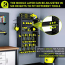 KAFAHOM Power Tool Organizer,Large 8 Drill Holder Wall Mount with 2 Side Pegboards,5 Layer Metal Tool Storage Rack with 12 Hooks,Tool Shelf for Garage Organization,Utility Battery Shelves - Black by GreenHaven Gardens