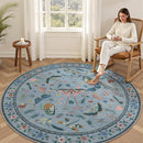 6ft Washable Round Rug - Bug Rugs for Living Room Non-Slip Low Pile Soft Ultra-Thin Machine Washable Circle Carpet for Bedroom, Entryway, Nursery, Kitchen, Home Office (6' Round Blue) by TinyTreasures Baby Boutique