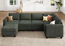 HONBAY U-Shaped Corduroy Sectional Couch with 6 Seaters Modular Sectional Sofa with Storage Sectional Couches for Living Room, Green by CozyNest Decor