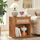 LEYAOYAO Boho Rattan Coffee Table Sets 2 Pieces, Nightstand with Charging Station and Coffee Table with Hidden Storage Compartment, Brown Living Room Table Set, Wood Furniture Sets for Home Office by CozyNest Decor