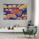 HZOHNAGO Japanese Tapestry Art Abstract Colorful Cherry Blossom Blue Background Pattern Printed Wall Tapestry Painting Wall Hanging for Bedroom Living Room Dorm 90" W x 60" H by CozyNest Decor