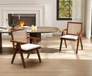 Rattan Dining Chairs Set of 2, Farmhouse Wicker Dining Chairs with Removable Linen Cushion Accent Cane Armchair for Dining Room Kitchen Restaurant, Walnut by CozyNest Decor