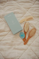 4 Piece Wooden Baby Hair Brush and Comb Set for Newborns & Toddlers in Chic Gift Box - Ultra Soft Natural Goat Hair and Wood Baby Brush Set Prevents Cradle Cap - Perfect Registry Gift (Blue) by TinyTreasures Baby Boutique