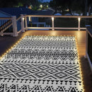 8x10ft Waterproof Outdoor Rug with LED Lights, Bohemia Reversible Plastic Straw Mat for Patio RV Camping Picnic Balcony Beach Deck Indoor Outdoor Carpet, Black&White by CozyNest Decor