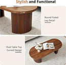 Oval Fluted Coffee Table, 47" Farmhouse Wood Coffee Table Mid Century Modern Center Table Boho Living Room Tables for Living Room Office,Walnut by CozyNest Decor