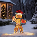 5FT Gingerbread Man with Candy Cane and Gift Box Decoration, 2.5D Pre-Lit Gingerbread Man Decor with 120 LED Lights for Christmas, Freestanding Glittered Holiday Display for Outdoor, Indoor by CozyNest Decor