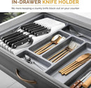 In-Drawer Knife Block Organizer - Bamboo Wood Drawer Knife Organizer - Holds 5 Long + 6 Short Knives (Not Included) - Store Knives with Blades Pointing Down by CozyNest Decor