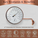 6-Inch Outdoor Thermometer for Patio. Accurate Window Thermometer for Outside Temperature, Greenhouse, Garage.Solid Brass Swivel with Humidity (6inch Thermo&Hygrometer) by GreenHaven Gardens
