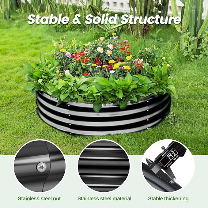 Land Guard 3×3×1ft Galvanized Raised Garden Bed Kit, Round Galvanized Planter Raised Garden Boxes Outdoor, Large Metal Raised Garden Beds for Vegetables, Grey, photo 4 of 6