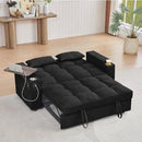 66" Multi-Functional Pull-Out Sofa Bed with Hidden Side Table, Storage Armrests, Built-in Charging Port, Spring Mattress, Solid Wood Frame – Ideal for Small Spaces, Easy Assembly by CozyNest Decor