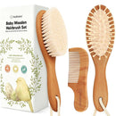 Baby Hair Brush and Comb Set for Newborn - Wooden Baby Hair Brush Set with Soft Goat Bristle, Baby Brush Set for Newborns, Baby Brush and Comb Set Girl, Boy, Toddler Cradle Cap Brush(Oval, Golden Oak) by TinyTreasures Baby Boutique