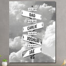 Personalized Father's Day Family Names Street Custom Multi-Name Date of Birth Vintage Street Sign Happy Fathers Day Poster Canvas Wall Art Best Gifts for Dad Husband from Daughter Son Wife Kids