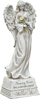 Roman Exclusive Standing Angel with Roses and Amazing Grace Verse, 14-Inch, Made of Resin Stone by GreenHaven Gardens