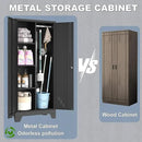 Metal Storage Cabinet with Locking Doors, 61" Tall Garage with Hanging Rod, Broom Closet, Freestanding Bathroom Storage Cabinet, Cleaning Tool,Black by CozyNest Decor