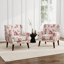 UIXE Floral Accent Chair, Modern Upholstered Armchair in Fabric for Living Room, Comfy Club Arm Chairs Single Sofa Button Tufted Bedroom Reading Seat - Pattern White, Set of 2 by CozyNest Decor