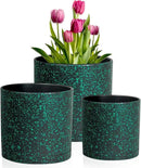 8/7/6 inch Plant Pots, 3 Pack Cylindrical Flower Pots for Outdoor Indoor Plants, Decorative Plastic Planters with Drainage Holes and Saucers for Garden House Plants, Black with Green Speckles by GreenHaven Gardens