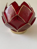 Blooming Lotus Capiz Shell Tealight Candle Holder, Handcrafted Decorative Tea Light Candleholder with Translucent Flower Petals for Ambient Illumination and Natural Elegance, Red by CozyNest Decor