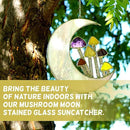 Sensory4U Mushroom Moon Stained Glass Suncatcher - Earth Tone Modern Window Hanging Wall Art - Home Decor or Garden Suncatcher for Natural Light Reflection by GreenHaven Gardens