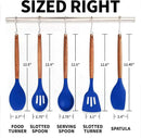 Zulay Kitchen Non-Stick Silicone Cooking Utensils Set with Acacia Wood Handles - 5 Piece Set - Heat Resistant to 464F - Dark Blue by CozyNest Decor