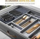 In-Drawer Knife Block - Bamboo Knife Drawer Organizer for Kitchen - Fits 5 Long + 6 Short Knives, Store Knives with Blades Pointing Down - Wooden Steak knife Holder without Knives (Grey) by CozyNest Decor