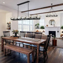 72 Inch Black Rectangle Wagon Wheel Chandeliers, Chandelier for Dining Room Over Table, Modern Crystal Long Chandelier for High Ceiling, Farmhouse Large Linear Chandeliers for Kitchen Island by CozyNest Decor