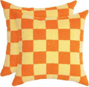Alysheer Checkered Embroidered Decorative Throw Pillow Covers 18"x 18" Set of 2, Farmhouse Boho Orange Yellow Plaid Tufted Patterned Cotton Canvas Cushion Case for Sofa Couch Bed Living Room Outdoor by CozyNest Decor