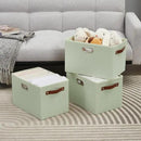 Large 3-Pack Foldable Fabric Storage Bins with Durable PU & Metal Handles, Collapsible Storage Baskets for Shelves, Home Storage, Closet Organizers, Living Room(14.9"x9.8"x9.8", Sage Green) by CozyNest Decor
