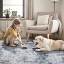 Washable Rug 6x9 Area Rugs: Abstract Washable Rugs with Non-Slip Backing, Stain Resistant Indoor Floor Carpet for Bedroom Dining Room Table Nursery Hallway Home Office Blue/Gray/Black by TinyTreasures Baby Boutique