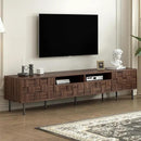 Modern TV Stand for TVs up to 85", Mid-Century Media Console with Checkered Cabinet Doors, Storage Drawers & Open Shelves, Wood Entertainment Center with Metal Legs by CozyNest Decor