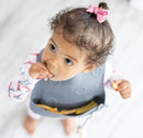 BUSY BABY Bungee Bib & Utensil Set – Adjustable Silicone Bib with Pocket & Tethered Utensils for Babies & Toddlers by TinyTreasures Baby Boutique