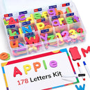 Gamenote Classroom Magnetic Alphabet Letters Kit 178Pcs with Double Side Magnet Board - Foam Alphabet Letters for Preschool Kids Toddler Spelling and Learning Colorful ABC Education Fridge Magnets by TinyTreasures Baby Boutique