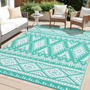 OLANLY Outdoor Rug Waterproof 9x18 ft, Reversible Outdoor Plastic Straw Rug, Boho Patio Rug, Indoor Outdoor Carpet, RV Mat Outside for Patio, Camp, Picnic, Balcony, Deck, Backyard, Turquoise & White by GreenHaven Gardens