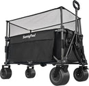 SUNNYFEEL Heavy Duty Collapsible Outdoor Utility Wagon Cart 500LB Capacity Adjustable Handlebar,Foldable Beach Wheels Stable Durable Oxford Fabric for Shopping Garden Camping (Black, Tall Version) by GreenHaven Gardens